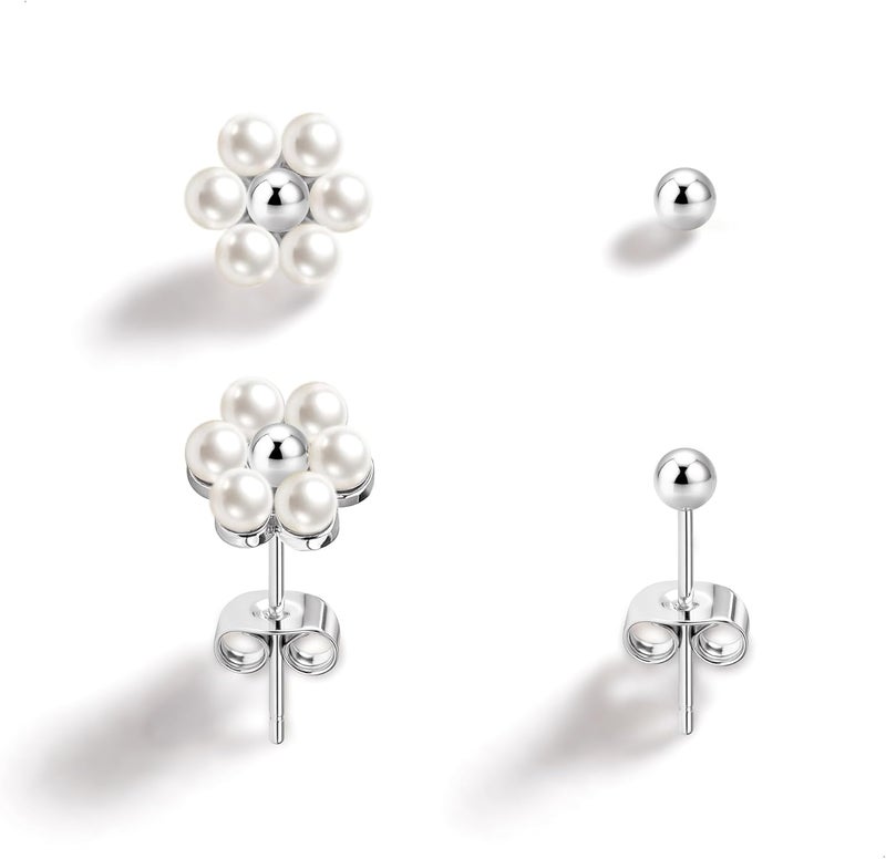 IMBOS Pearl Earrings 14k Gold Plated Daisy Flower Stud Earrings for Women Ball Stud Flat Back Earring Hypoallergenic Statement Earring Trendy Jewelry Gift for Women - Image 1